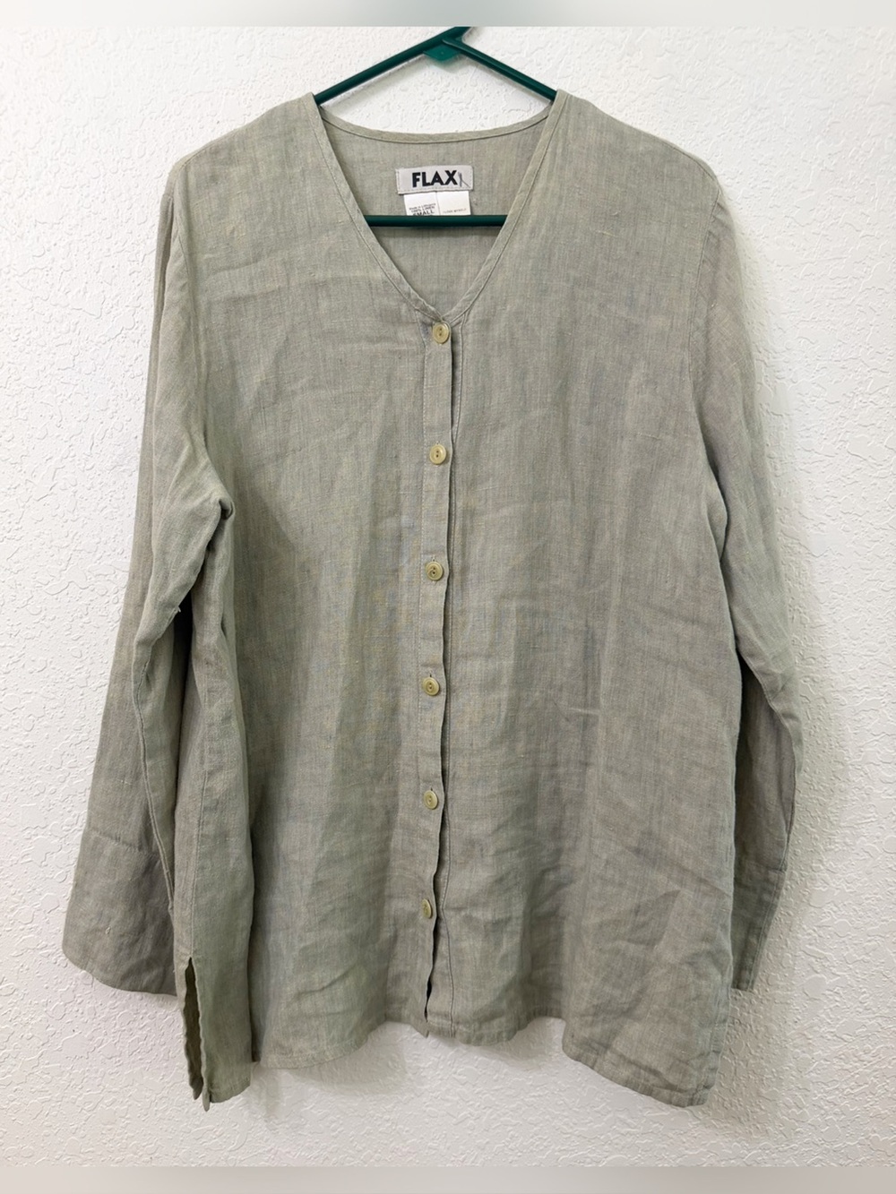 Flax Linen Button-Front Top Tunic in Sage Green - S